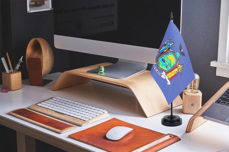 WXTWK 2 Pack USA New York Flag New York State Desk Flag Set - Mini Small New York Table Office Flags with Black 12" Solid Pole Stand Base Classroom Meeting Desktop Decorations - Image 5